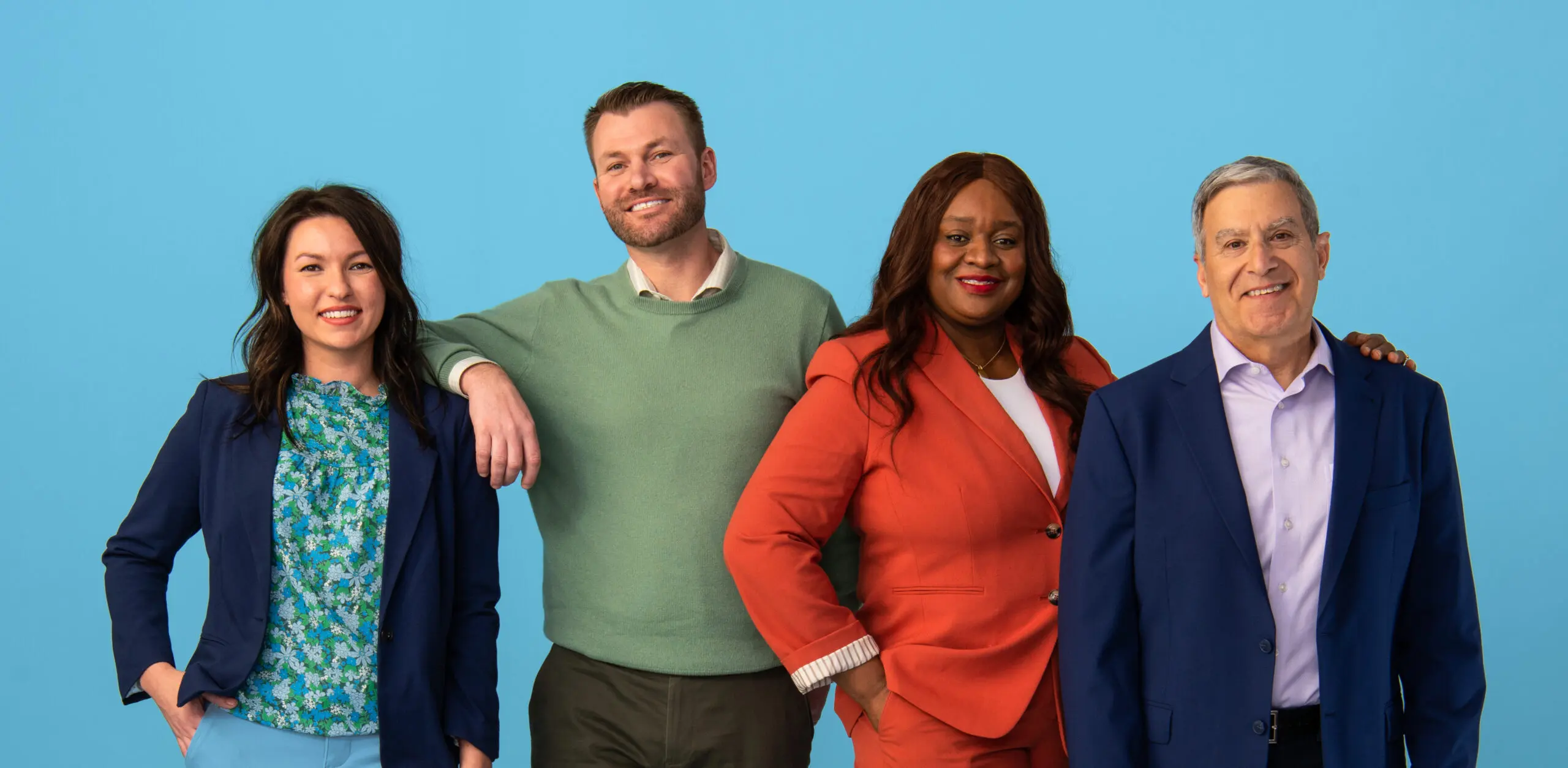 Image of four S&T Bank employees on a blue background